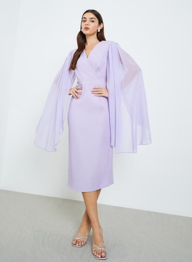 Styli Women Lilac Cape Sleeve Sheath Midi Dress - Image 1
